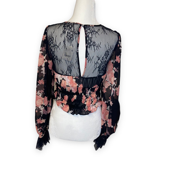 Free People Daphne Blouse Floral Print Lace Sheer Long Sleeve Blouse - Picture 12 of 12